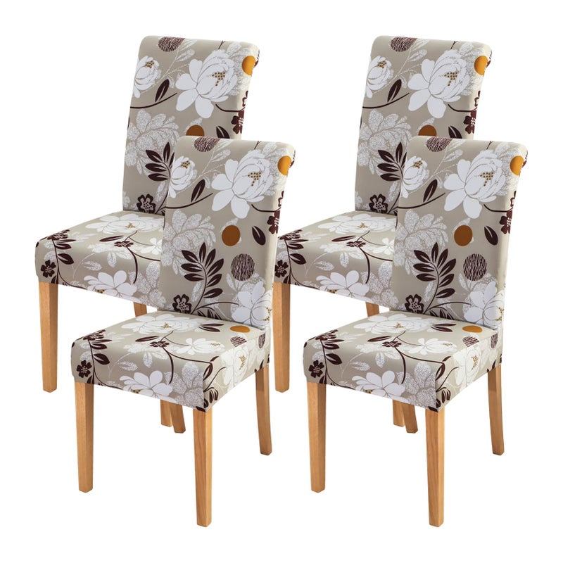FORCHEER Chair Covers for Dining Chairs Set of 4,Beige Floral Stretch Dining Room Chair Cover Kitchen Parsons Chair Slipcovers (Pack of 4, Beige+Floral) - Image 1